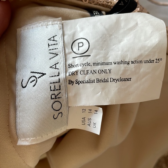 Sorrella Vita size 12 champagne colored sequin floor length gown - Picture 7 of 12